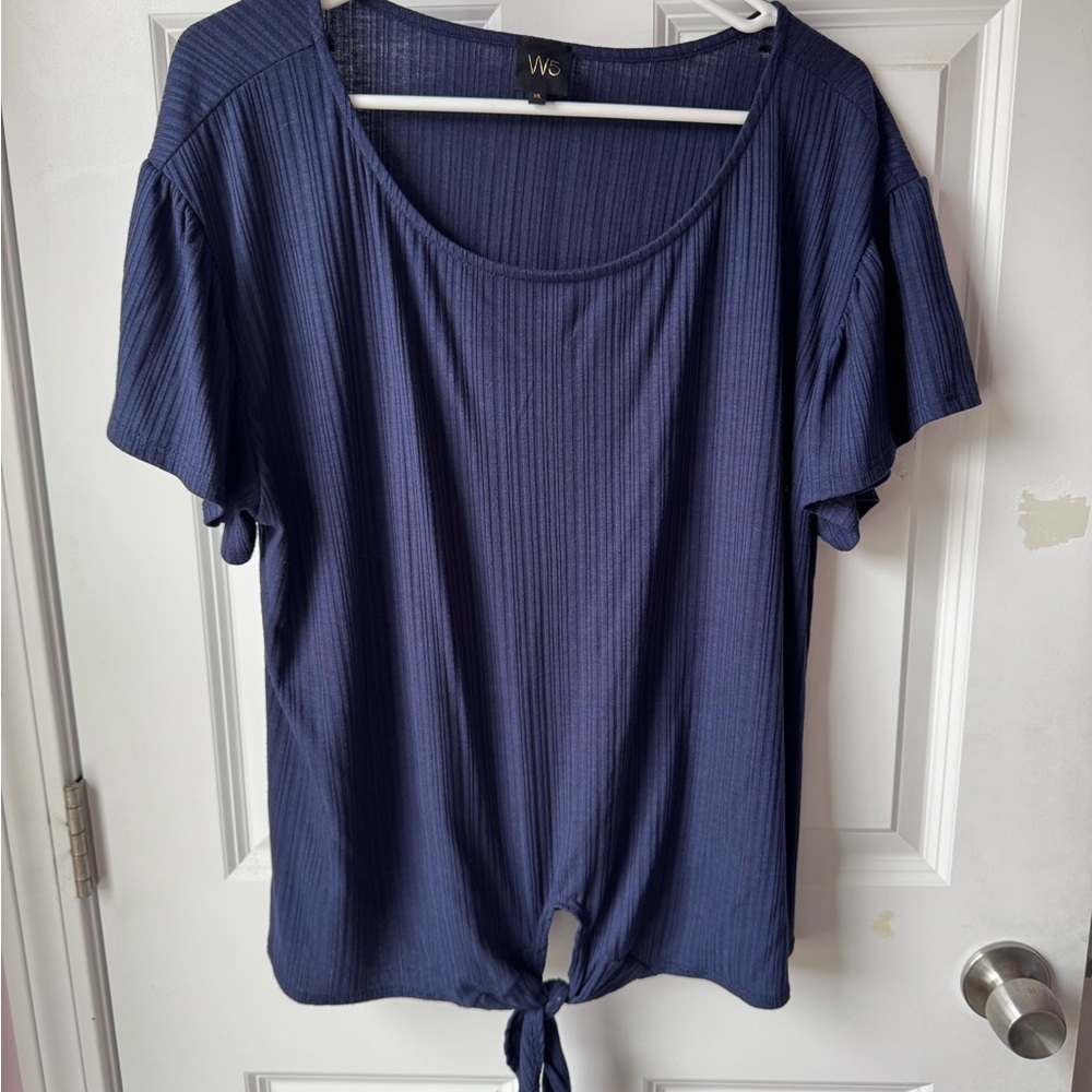 W5 Deep Blue Short Sleeve Top with Knot Detail